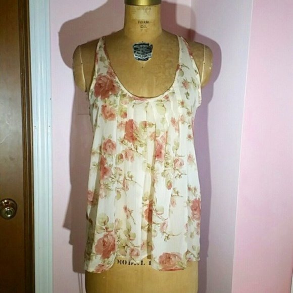 Sheer Flowy Floral Racerback Tank - Picture 1 of 5